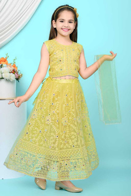 anfashion Indi Baby Girls Lehenga Choli Party Wear Embroidered Lehenga, Choli and Dupatta Set(Yellow, Pack of 1)