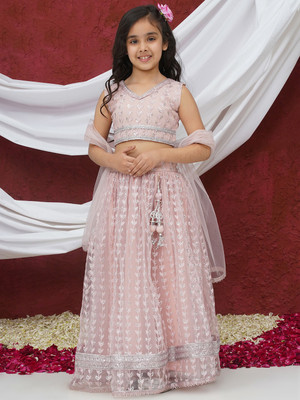 AJ Dezines Girls Lehenga Choli Ethnic Wear Embellished Lehenga, Choli and Dupatta Set(Pink, Pack of 1)