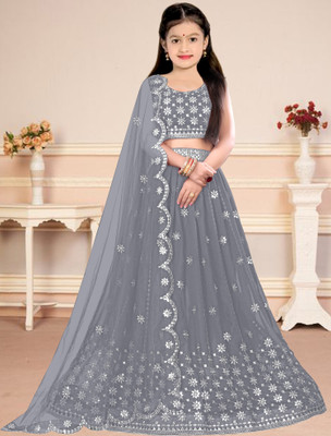 Drimexin Fab Girls Lehenga Choli Ethnic Wear Embellished Lehenga, Choli and Dupatta Set(Grey, Pack of 1)
