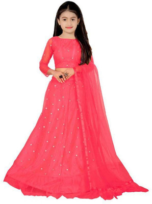 KESHAVI CREATION Girls Lehenga Choli Party Wear Embellished Lehenga, Choli and Dupatta Set(Pink, Pack of 1)