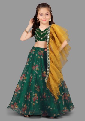 Kedar Fab Girls Lehenga Choli Ethnic Wear Floral Print Lehenga, Choli and Dupatta Set(Green, Pack of 1)