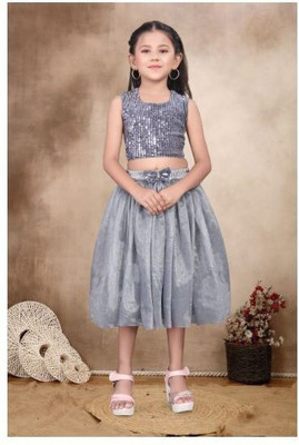 FV FABLY VALOR Indi Girls Lehenga Choli Party Wear Self Design Lehenga Choli(Grey, Pack of 1)