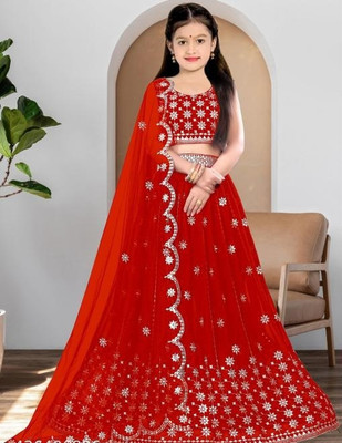 Nijat Girls Lehenga Choli Ethnic Wear Embellished Lehenga, Choli and Dupatta Set(Pink, Pack of 1)