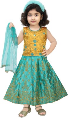 New Ekta Dresses Girls Lehenga Choli Ethnic Wear Embroidered Lehenga, Choli and Dupatta Set(Blue, Pack of 1)