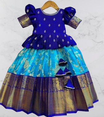 NIMBARKCREATION Baby Girls Lehenga Choli Ethnic Wear Self Design Lehenga Choli(Blue, Pack of 1)