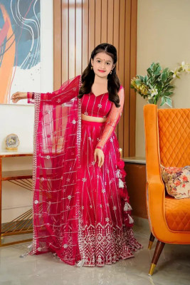 Trust Win Textile Girls Lehenga Choli Ethnic Wear Embellished Lehenga, Choli and Dupatta Set(Pink, Pack of 1)