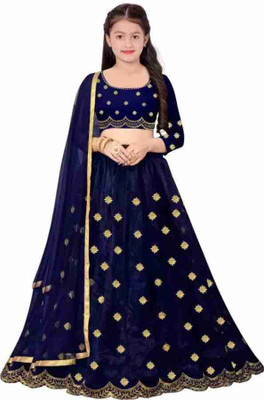 Trust Win Textile Girls Lehenga Choli Ethnic Wear Embroidered Lehenga, Choli and Dupatta Set(Blue, Pack of 1)