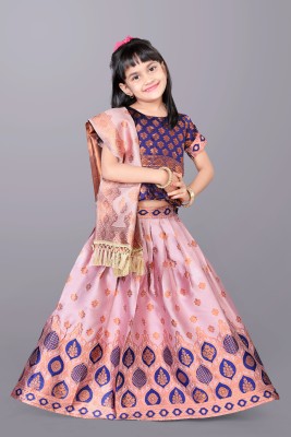 satyamfab Girls Lehenga Choli Ethnic Wear Printed Lehenga, Choli and Dupatta Set(Pink, Pack of 1)