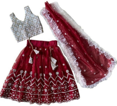 sainur creation Girls Lehenga Choli Ethnic Wear Embroidered Lehenga, Choli and Dupatta Set(Yellow, Pack of 1)