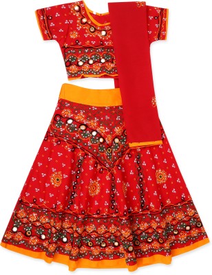 ANNA Girls Lehenga Choli Ethnic Wear Embroidered Lehenga, Choli and Dupatta Set(Red, Pack of 1)