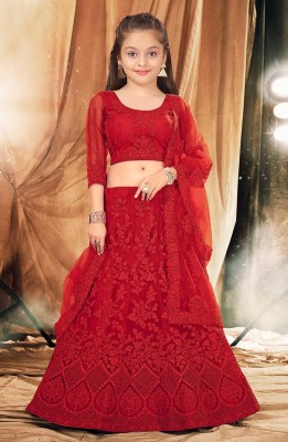 Kedar Fab Girls Lehenga Choli Ethnic Wear Embroidered Lehenga, Choli and Dupatta Set(Red, Pack of 1)