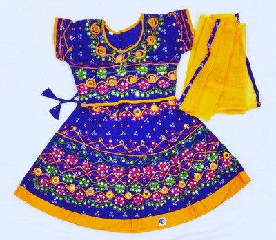 Fashionhub Indi Baby Girls Lehenga Choli Ethnic Wear Embroidered Lehenga Choli(Dark Blue, Pack of 1)