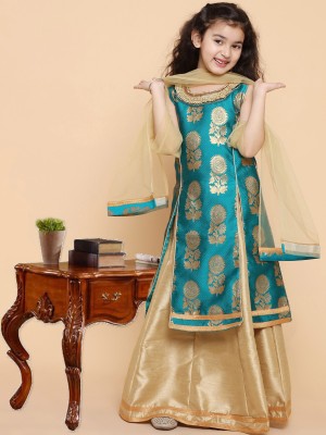 AJ Dezines Indi Girls Lehenga Choli Ethnic Wear, Party Wear Floral Print Lehenga, Choli and Dupatta Set(Green, Pack of 1)