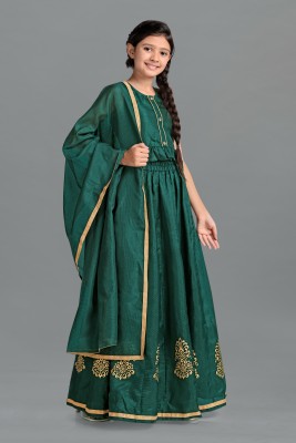 Mirrow Trade Girls Lehenga Choli Ethnic Wear Printed Lehenga, Choli and Dupatta Set(Green, Pack of 1)