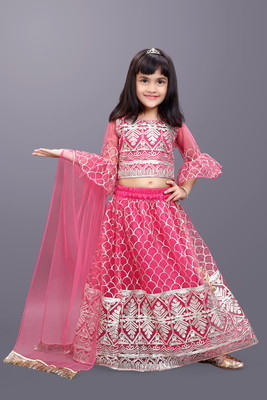 satyamfab Girls Lehenga Choli Party Wear Embroidered Lehenga, Choli and Dupatta Set(Pink, Pack of 1)