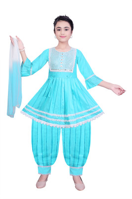 CLOTH ADDA Girls Festive & Party Kurta and Dhoti Pant Set(Red Pack of 1)