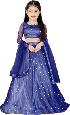 KASHTABHANJAN Girls Lehenga Choli Ethnic Wear Embellished Lehenga, Choli and Dupatta Set(Green, Pack of 1)