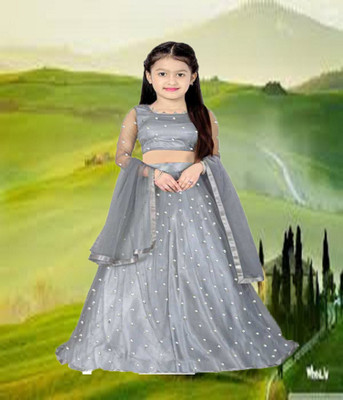 Women Wed Girls Lehenga Choli Ethnic Wear Self Design Lehenga, Choli and Dupatta Set(Grey, Pack of 1)