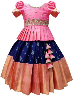 Wommaniya Impex Girls Lehenga Choli Ethnic Wear Embroidered Lehenga Choli(Pink, Pack of 1)