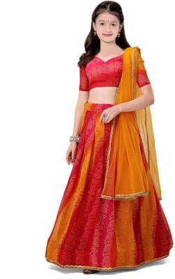 Trust Win Textile Girls Lehenga Choli Ethnic Wear Printed Lehenga, Choli and Dupatta Set(Orange, Pack of 1)
