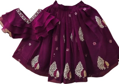 Delima Fab Girls Lehenga Choli Ethnic Wear, Fusion Wear, Party Wear Embroidered Lehenga & Crop Top(Purple, Pack of 1)