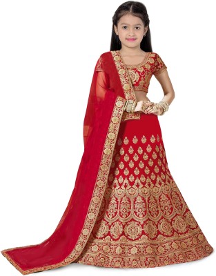 Trijal Fab Girls Lehenga Choli Ethnic Wear Embroidered Lehenga, Choli and Dupatta Set(Red, Pack of 1)