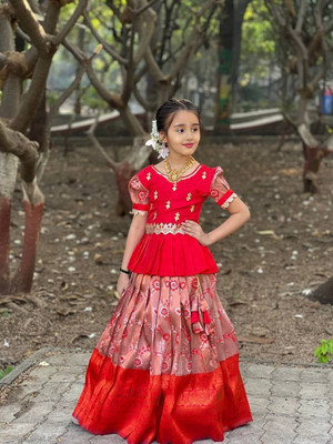 CalendarArt Girls Lehenga Choli Ethnic Wear Printed Lehenga Choli(Red, Pack of 1)