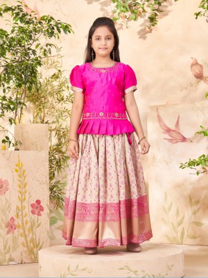 Aarika Indi Girls Lehenga Choli Ethnic Wear Embroidered Lehenga Choli(Pink, Pack of 1)