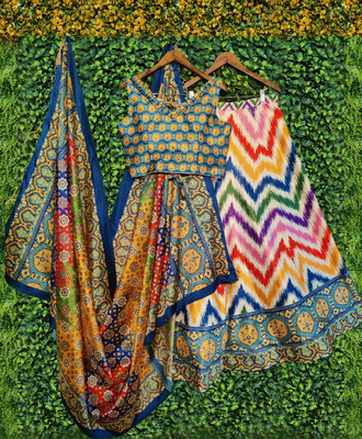 kaizen International Girls Lehenga Choli Ethnic Wear Printed Lehenga, Choli and Dupatta Set(Multicolor, Pack of 1)
