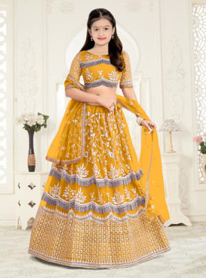 Harshiv Creation Girls Lehenga Choli Party Wear Embroidered Lehenga, Choli and Dupatta Set(Pink, Pack of 1)