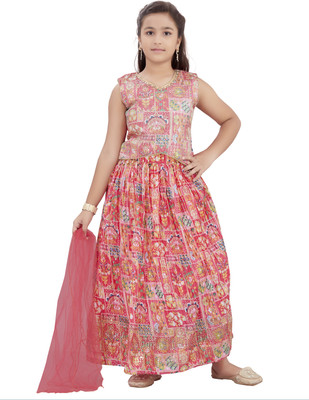 Aarika Indi Girls Lehenga Choli Ethnic Wear Printed Lehenga Choli(Red, Pack of 1)