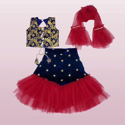 Agnvesham Baby Girls Lehenga Choli Ethnic Wear Self Design Lehenga, Choli and Dupatta Set(Maroon, Pack of 1)