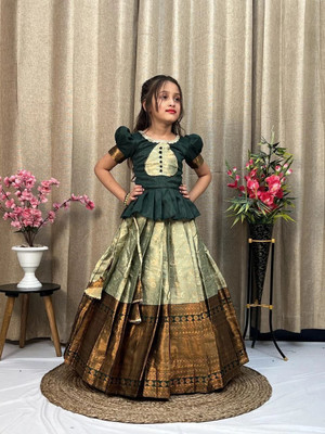 Jhanvi Lifestyle Indi Girls Lehenga Choli Ethnic Wear Printed Lehenga Choli(Light Blue, Pack of 1)