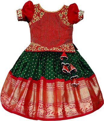 Wommaniya Impex Girls Lehenga Choli Ethnic Wear Self Design Lehenga Choli(Red, Pack of 1)