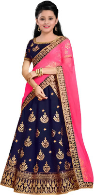 The Fashion Prime Girls Lehenga Choli Ethnic Wear Embroidered Lehenga, Choli and Dupatta Set(Blue, Pack of 1)