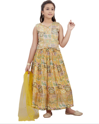 Aarika Indi Girls Lehenga Choli Ethnic Wear Printed Lehenga Choli(Yellow, Pack of 1)