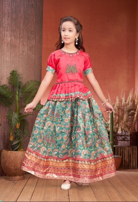 MUHURATAM Indi Girls Lehenga Choli Ethnic Wear Embroidered Lehenga Choli(Green, Pack of 1)