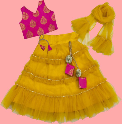 Agnivesham Baby Girls Lehenga Choli Ethnic Wear Printed Lehenga, Choli and Dupatta Set(Yellow, Pack of 1)