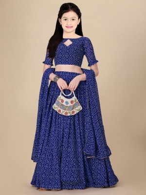 Aika Girls Lehenga Choli Ethnic Wear Printed Lehenga, Choli and Dupatta Set(Blue, Pack of 1)