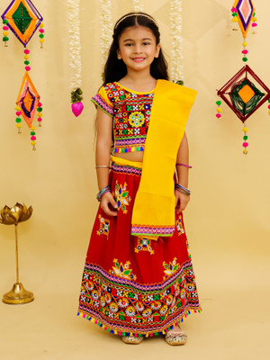 little ginnie Girls Lehenga Choli Ethnic Wear Embroidered Lehenga, Choli and Dupatta Set(Multicolor, Pack of 1)