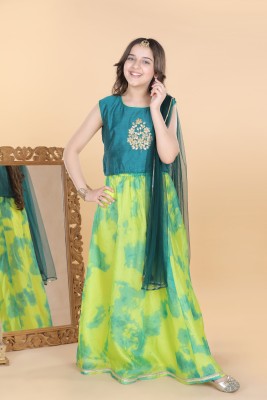 AJ Dezines Girls Lehenga Choli Ethnic Wear Embroidered Lehenga, Choli and Dupatta Set(Green, Pack of 1)