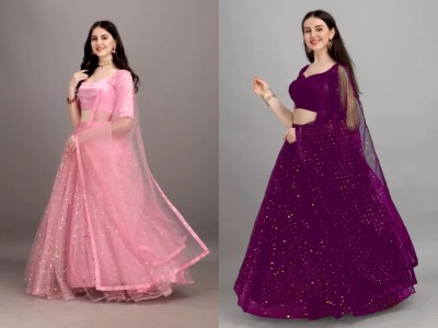 DCFEBRIZO Embellished Semi Stitched Lehenga Choli(Pink, Purple)