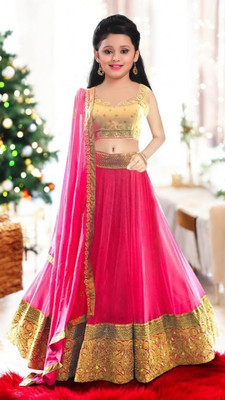 WTWC FAB Indi Baby Girls Lehenga Choli Ethnic Wear, Party Wear Embroidered Lehenga, Choli and Dupatta Set(Pink, Pack of 1)