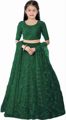 Women Wed Girls Lehenga Choli Ethnic Wear, Fusion Wear, Party Wear, Western Wear Embroidered Lehenga, Choli and Dupatta Set(Green, Pack of 1)