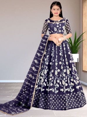 Women Wed Girls Lehenga Choli Ethnic Wear, Party Wear, Western Wear Embroidered Lehenga, Choli and Dupatta Set(Dark Blue, Pack of 1)