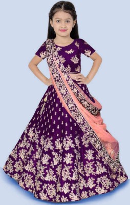 UnicX Girls Lehenga Choli Ethnic Wear Embroidered Lehenga, Choli and Dupatta Set(Purple, Pack of 1)