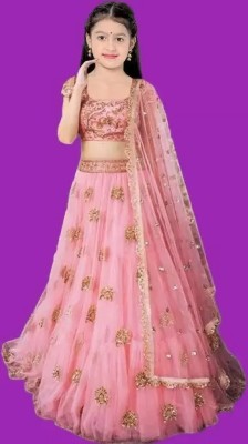 Chidiya Fab Girls Lehenga Choli Party Wear Embroidered Ghagra, Choli, Dupatta Set(Pink, Pack of 1)