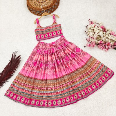 ZillyMilly Girls Lehenga Choli Ethnic Wear Printed Lehenga, Choli and Dupatta Set(Pink, Pack of 1)