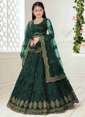 Women Wed Girls Lehenga Choli Party Wear Solid Ghagra, Choli, Dupatta Set(Light Green, Pack of 1)