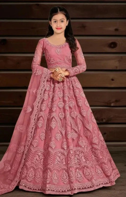 RUKHA FAB Girls Lehenga Choli Party Wear Embroidered Lehenga, Choli and Dupatta Set(Pink, Pack of 1)